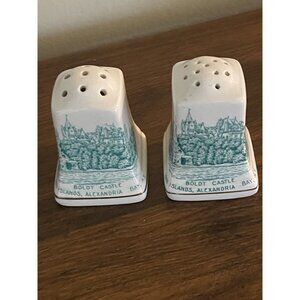 Staffordshire Salt And Pepper Souvenir Boldt Castle Green And White